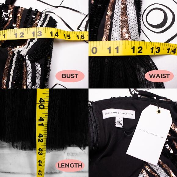 Dress the Population Black Sequin Tulle Midi Dress Women Small Cocktail Holiday - Picture 9 of 11